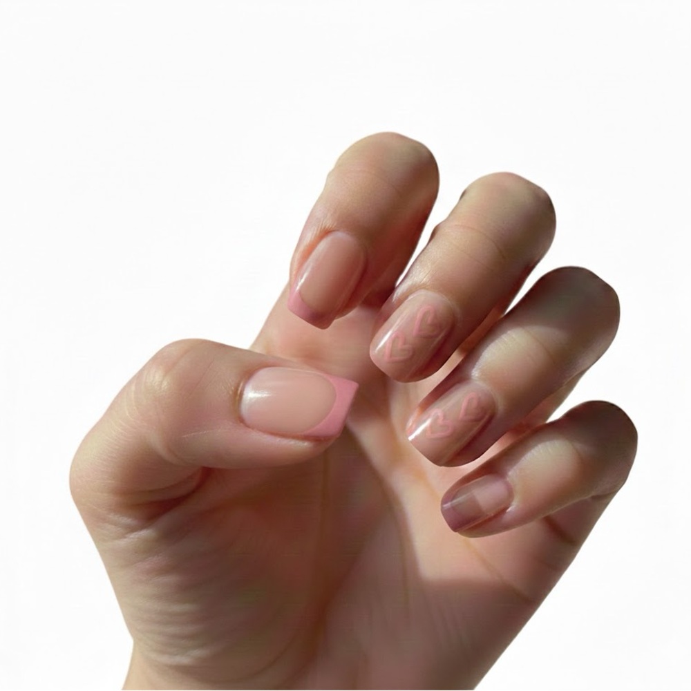 New Heart Design Press-On Nails - Pink